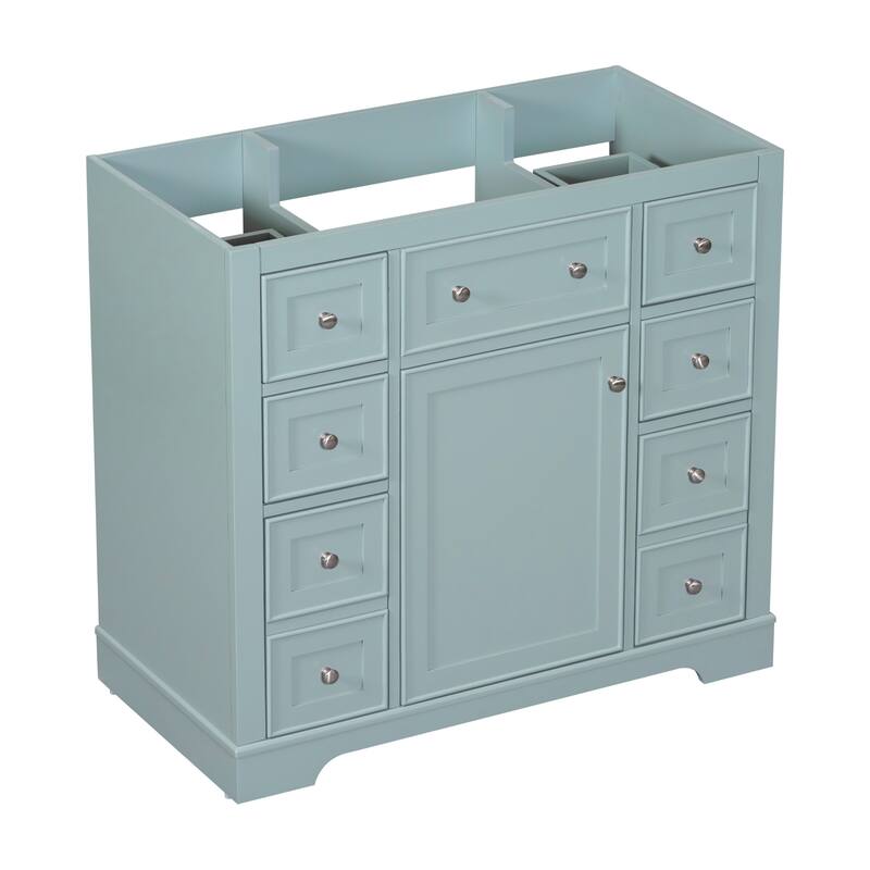 35.6" White Freestanding Bathroom Vanity with 6 Drawers, 1 Door, Adjustable Shelf, Modern Painted Finish
