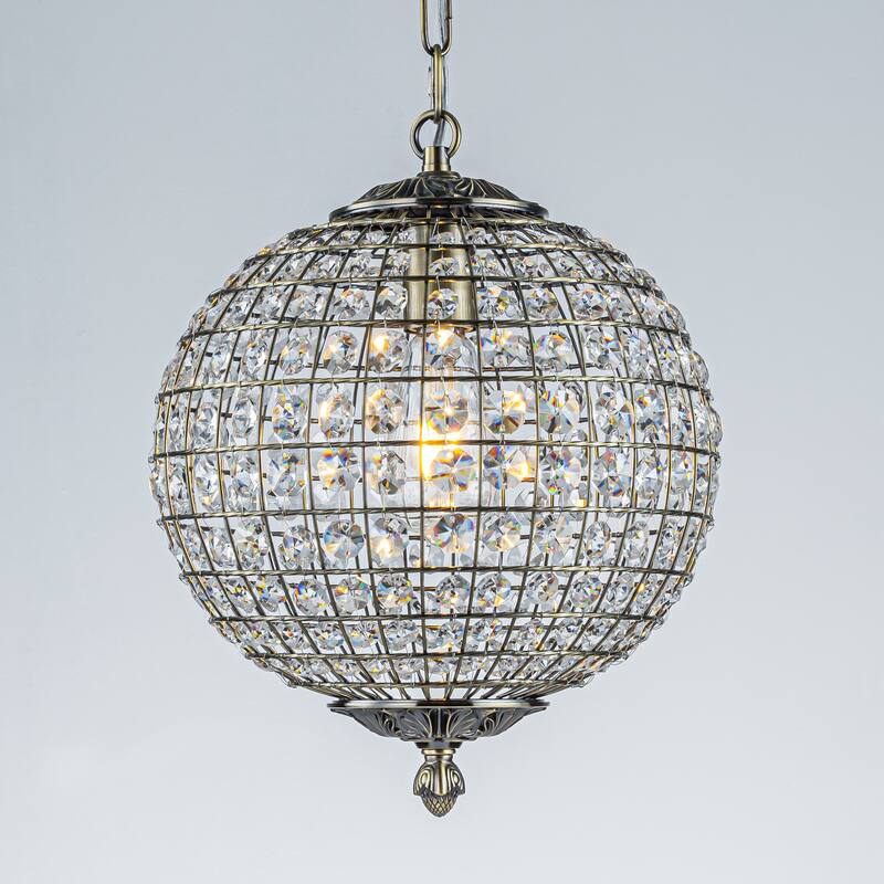 DancyHome 1/3-Light Retro Antique Bronze Crystal Globe Chandelier Small Sphere Pendant Light - W:11.8"