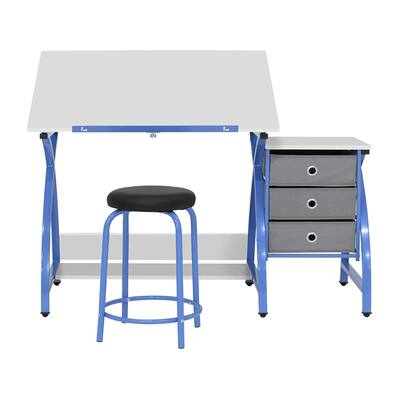 Offex 2 Pc Venus Craft Table with Angle Adjustable Top & Stool - Blue