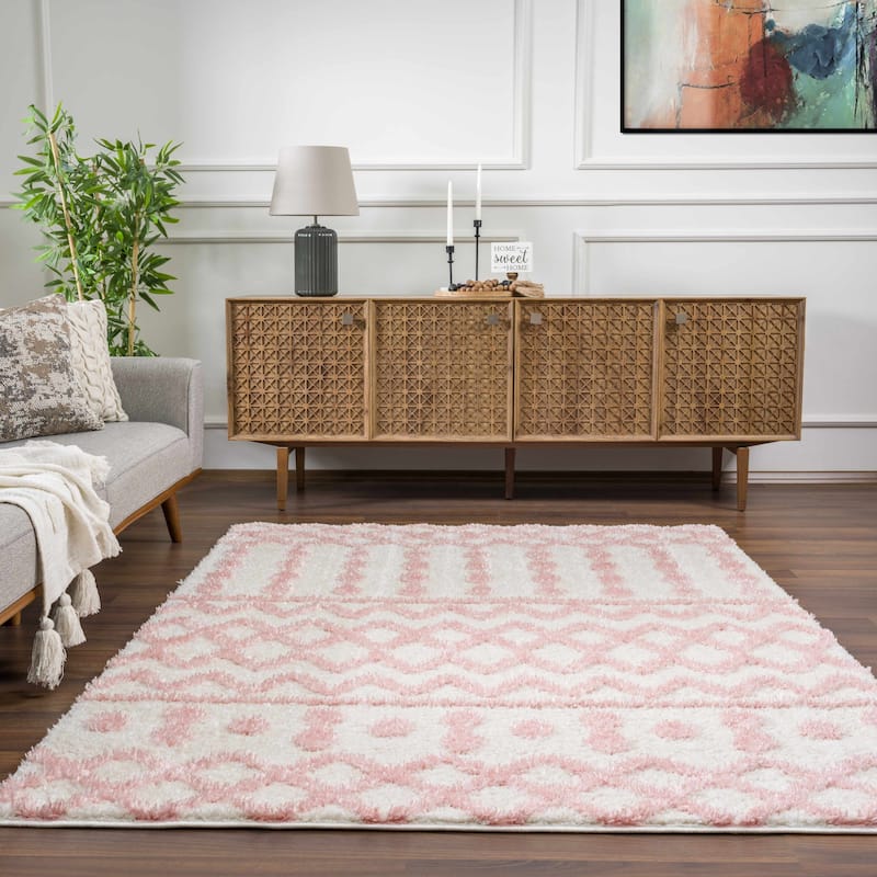 Tilos Moroccan Trellis Farmhouse Shag Area Rug