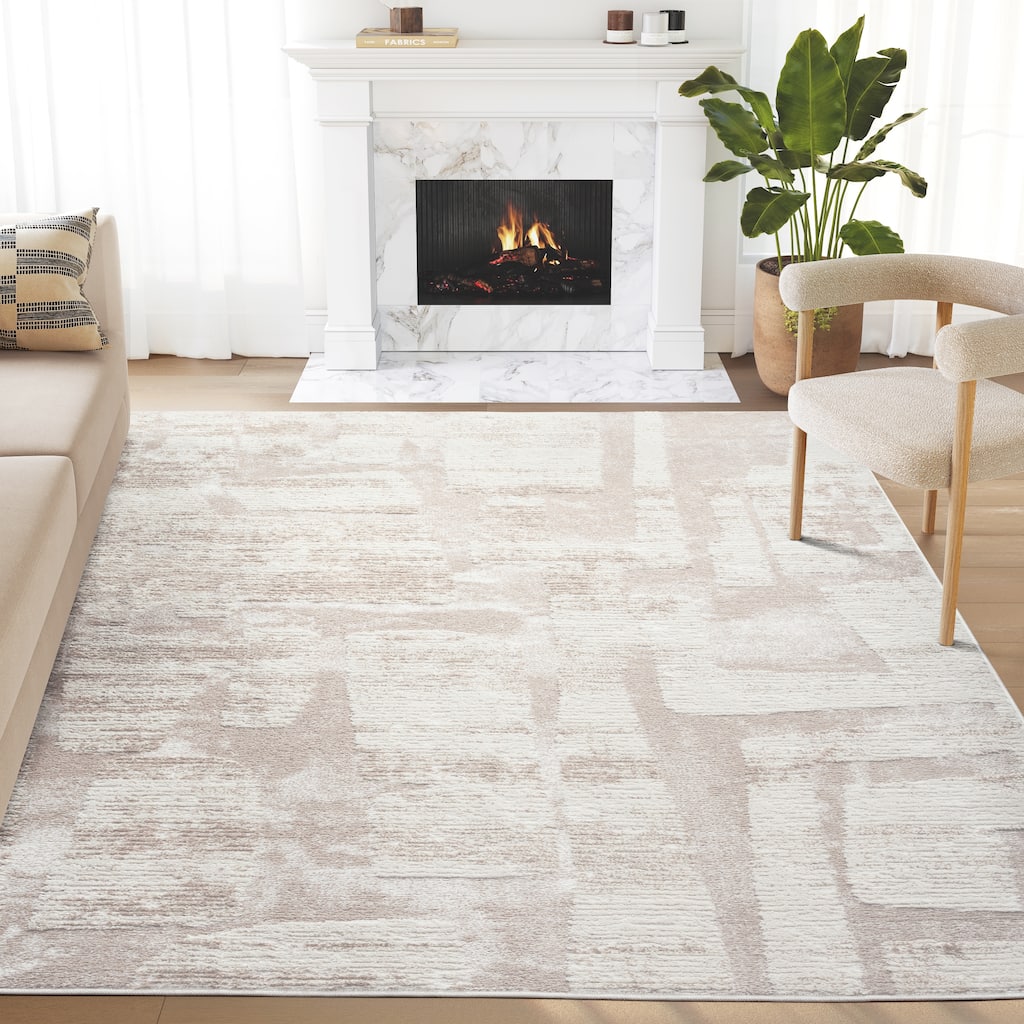 Abani Viva VIV120A Neutral Cream Beige Block Pattern Area Rug