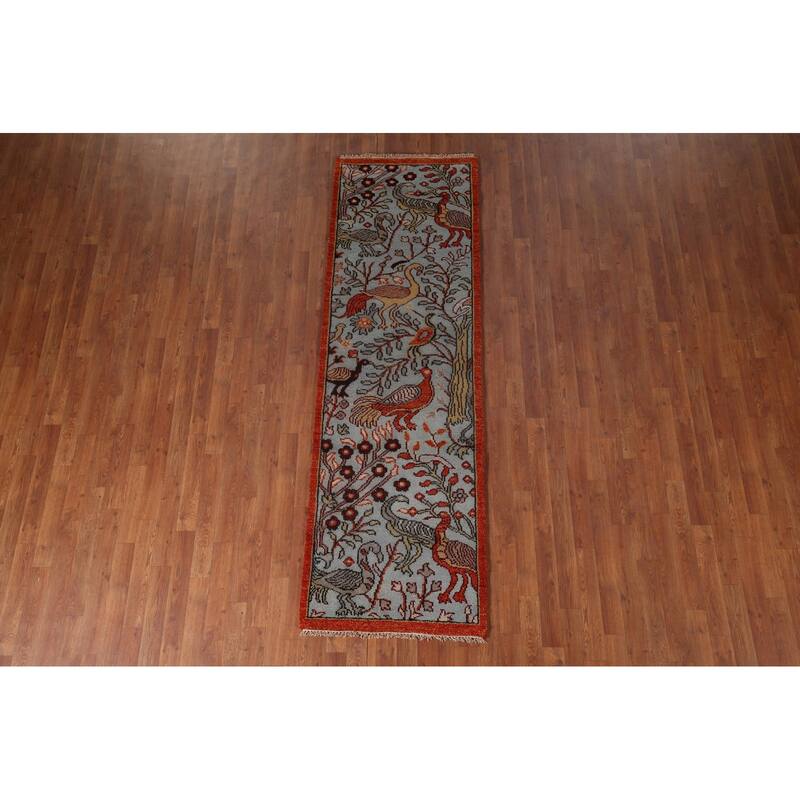 Traditional Blue Ziegler Indian Runner Rug Hand-Knotted Wool Carpet - 2'7"x 8'0"