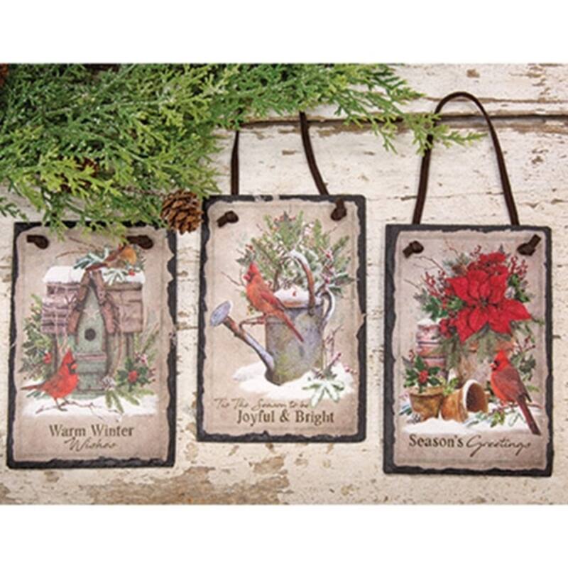 Winter Woodland Cardinal Mini Slate Hanger - 3 Asstd. - Multi