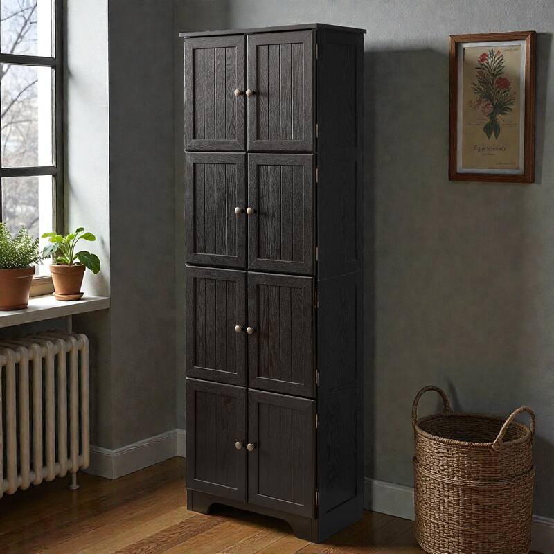 72.4 in Tall Storage Cabinet with 8 Doors and 4 Shelves, Freestanding Bookshelf Pantry Cabinet for Living Room