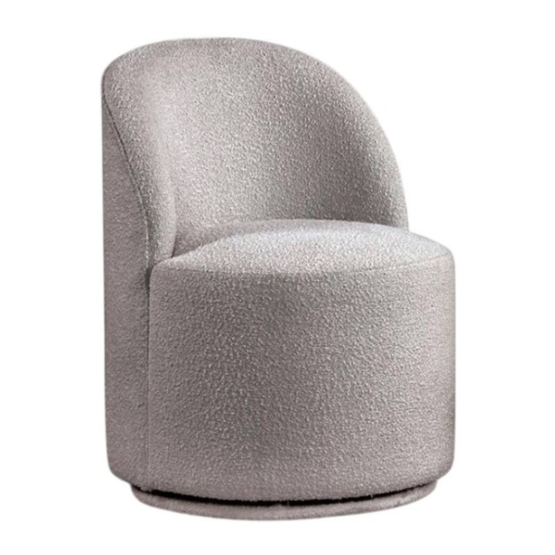 Ager Side Dining Swivel Chair, Curved Barrel Style, Gray Boucle Chenille