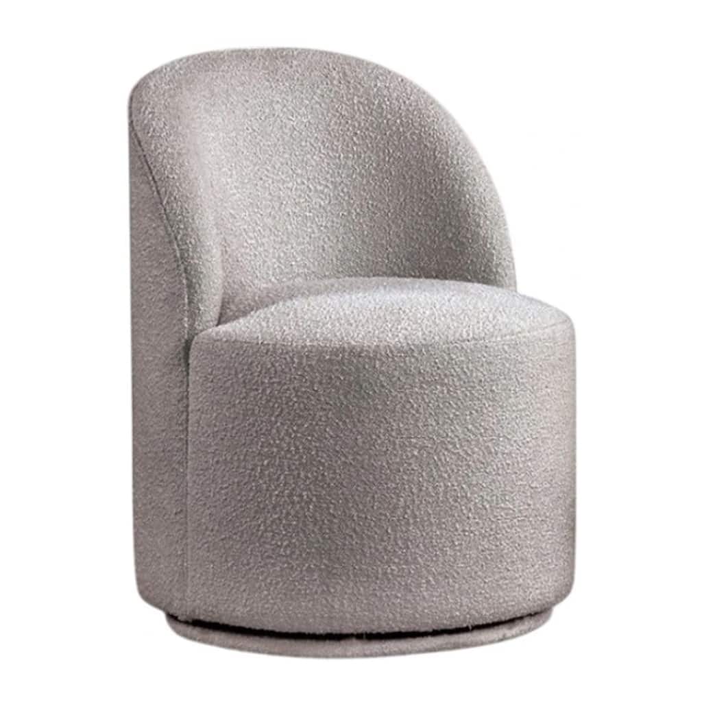 Ager Side Dining Swivel Chair, Curved Barrel Style, Gray Boucle Chenille