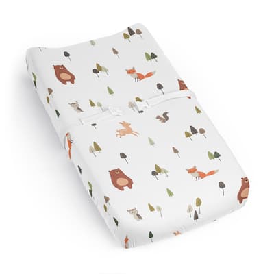 Sweet Jojo Designs Woodland Animals Boy Girl Gender Neutral Changing Pad Cover Sheet Green Beige Watercolor Animal Brown Bear