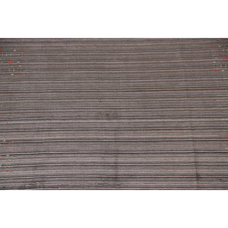Striped Gabbeh Indian Area Rug Hand-Knotted Wool Carpet - 7'11"x 9'10"