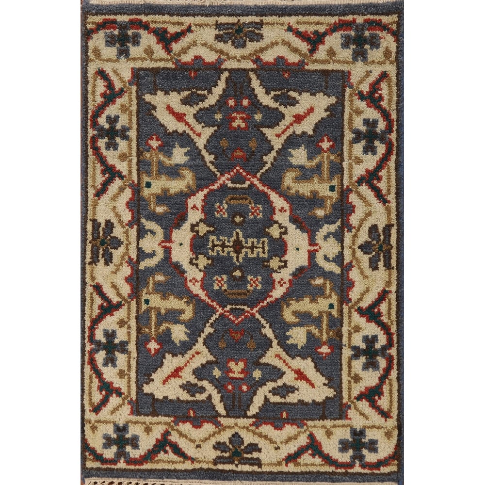 Blue Oushak Oriental Foyer Rug Hand-Knotted Wool Carpet - 2'0"x 3'0"
