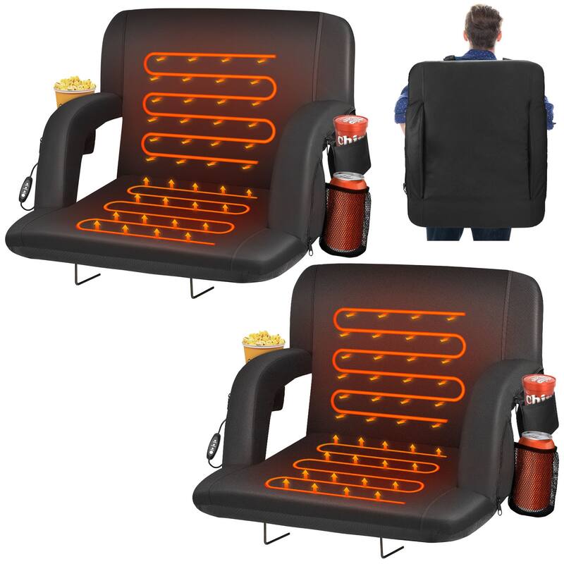 25 Inch 2 Pack Heated Stadium Seats for Bleachers Portable Bleacher Seat Foldable Stadium Chair - Black