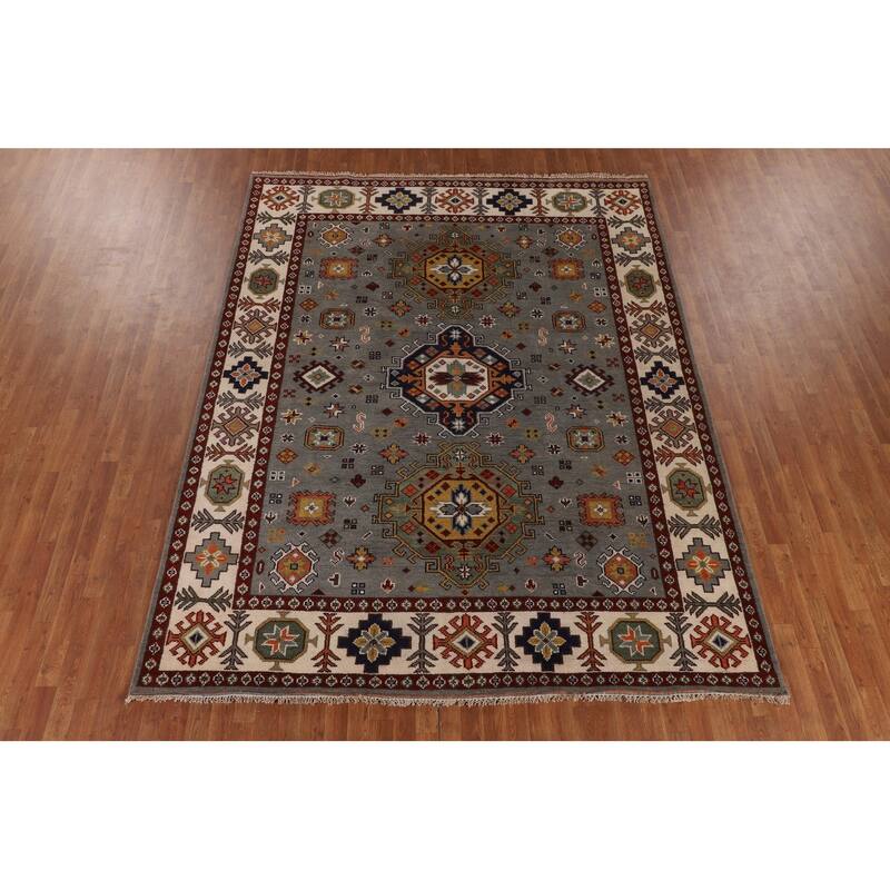 Geometric Kazak Oriental Area Rug Handmade Wool Carpet - 8'0" x 10'1"