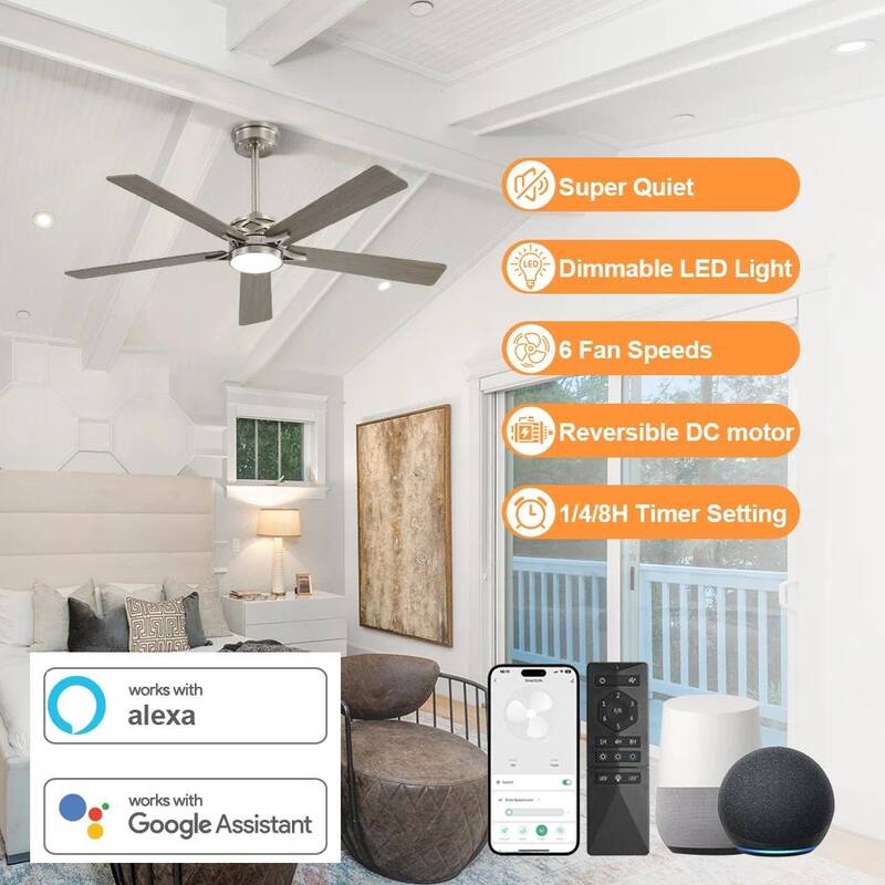MLiAN 5-Blades DC Motor Indoor Smart Ceiling Fan with Light and Remote