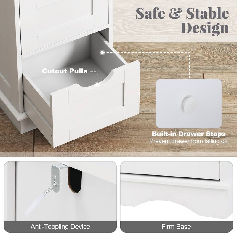 4-Drawer MDF Floor Storage Cabinet with 4 Drawers and Cutout Handles for Bathroom Bedroom Laundry Room - 12" x 12" x 32"