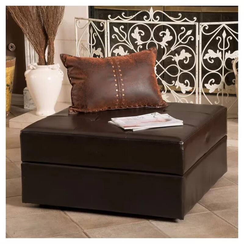 Roomfitters 31" Square Storage Ottoman, Tufted Faux Leather Coffee Table Bench with Lift Top, Dark Brown