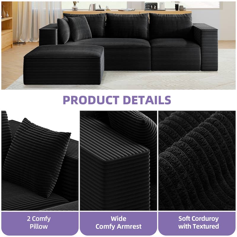 108" Modular Sectional Couch with L-Shape Chaise, Modern Cloud Sectional Sofa with Deep Seat