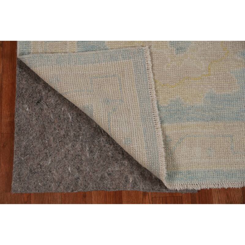 Hand Knotted Oriental 100% Wool Carpet Transitional Floral Navy Blue & Blues Oushak Runner Rug - 13' 6'' X 3' 4''