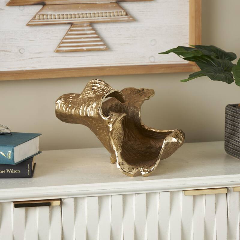 Aluminum Metal Leaf Textured Folded Leaf Decorative Bowl - Gold - Roche River Decor
