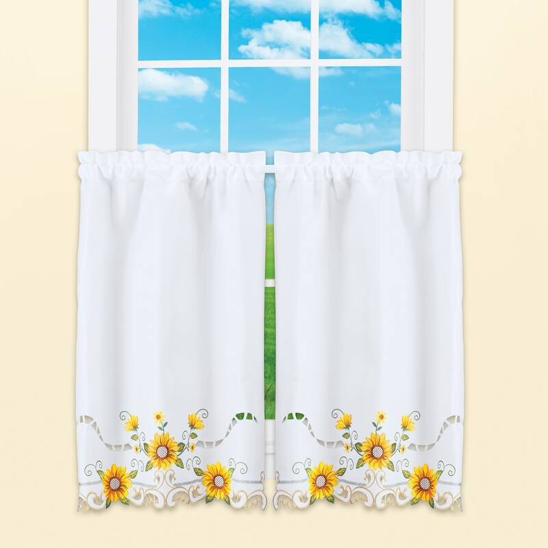 Lovely Sunflower Border Kitchen Curtains - 36"L Tiers