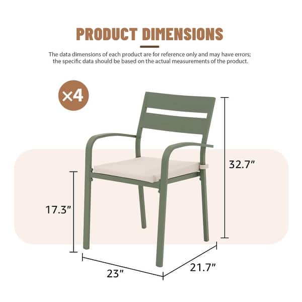 dimension image slide 3 of 5, Outdoor Stackable Aluminum Dining Chair with Cushion (Set of 4)