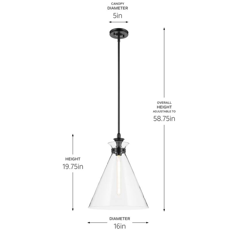 Kichler Lighting Laria 16 Inch 1 Light Pendant with Clear Glass in Black