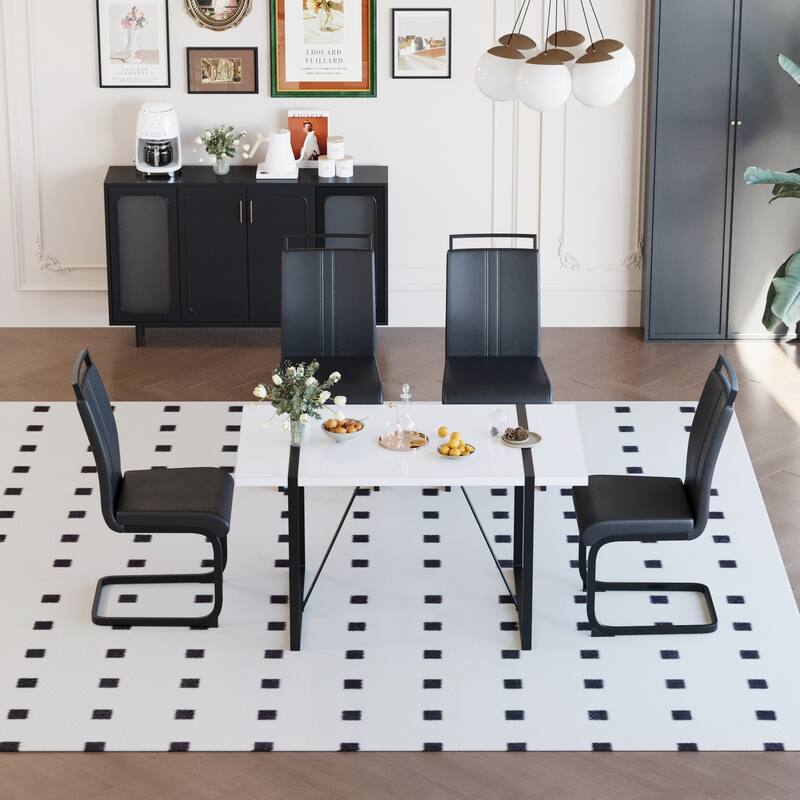 5-Piece Dining Table Set for 4, Kitchen Table Set with Metal Frame and 4 Cushioned Chairs for Dining Room