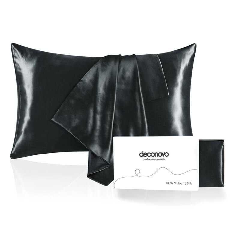 Deconovo 100% Pure Mulberry Silk Pillowcase With 22 Momme 6A High Grade Fibers - Queen Set of 1 - Black