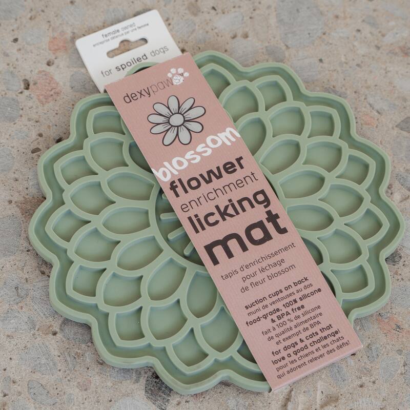 Dexypaws: Enrichment Lick Mat: Sage Green Blooming Blossom - Grooved Silicone - Sage Green