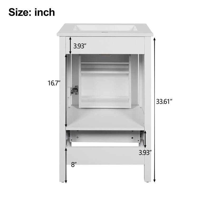 Roomfitters 20" Modern Bathroom Vanity with Ceramic Sink, Soft-Close Drawer and Door, Divider Drawer, Storage Rack