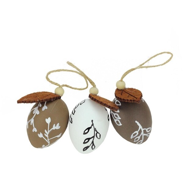 Set of 3 Brown and White Painted Design Spring Easter Egg Ornaments 2.25" - N/A