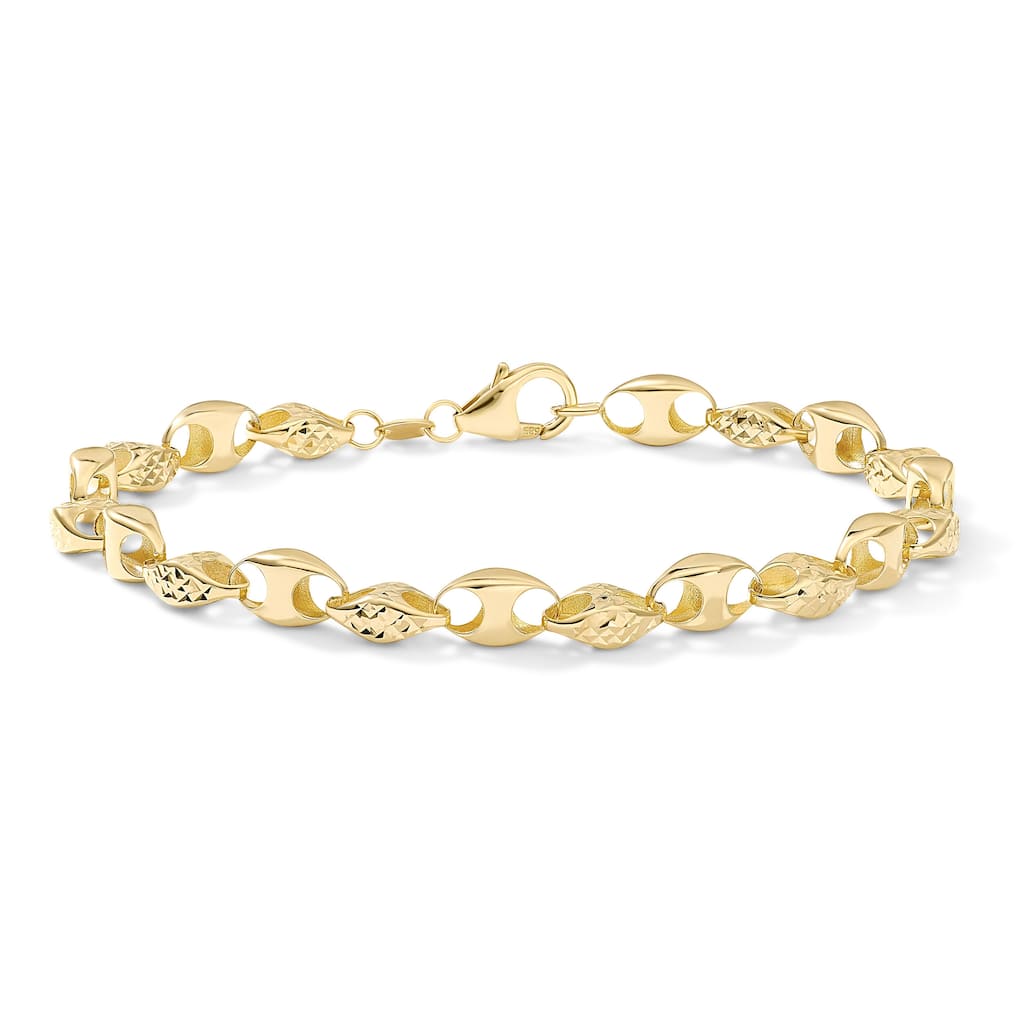 Clover 14K Yellow Gold Puffed Mariner & Diamond-Cut Marquise Link Bracelet - 7.5"