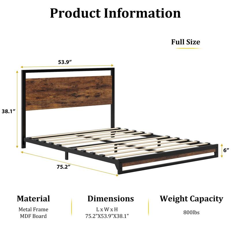 6/12 Inch Twin/Full/Queen/King Metal Platform Bed Frame