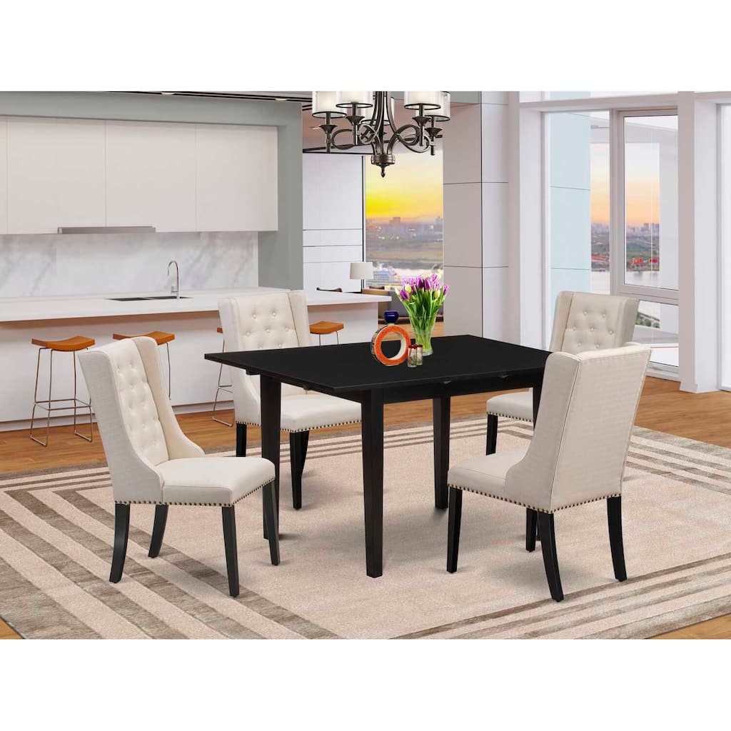 5-Piece Black Finish Solid Wood Top Button Tufted Dining Room Set (Seats-4)