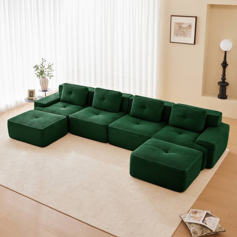 Roomfitters No Assembly Modular Sofa, 117 Inch Corduroy 3-Seater with Piping, Green