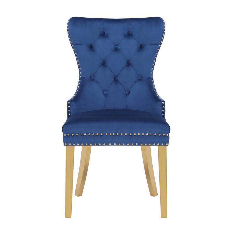 Modern Set of 2 Dining Chairs with Button Tufted Upholstered Back, Nailhead Trim, Stainless Steel Legs for Dining Room