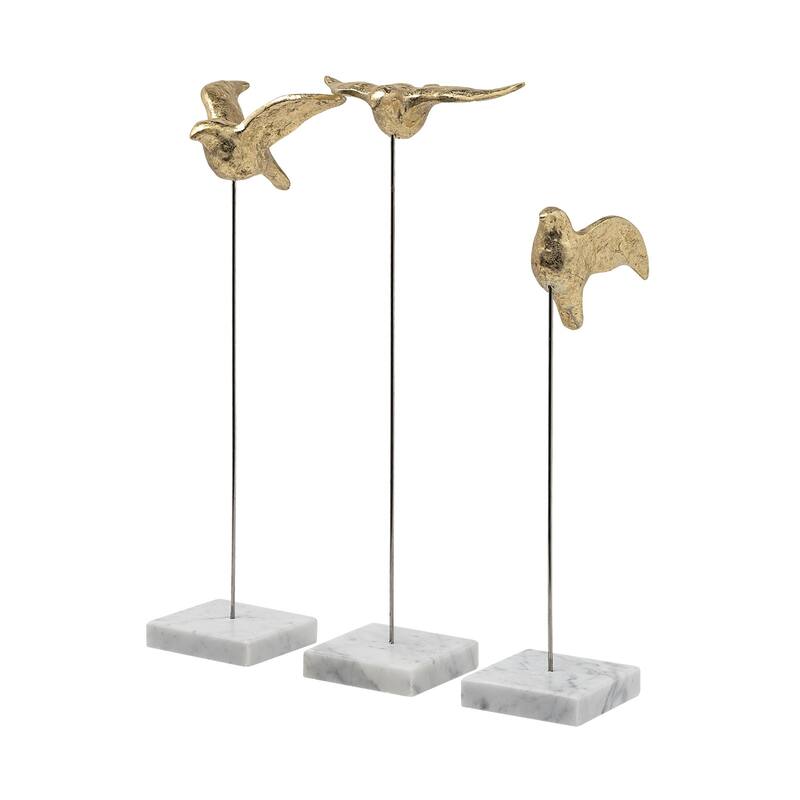 Set of Three Gold Bird Sculptures - 4"W x 11"D x 16"H - 4"W x 11"D x 16"H - Gold