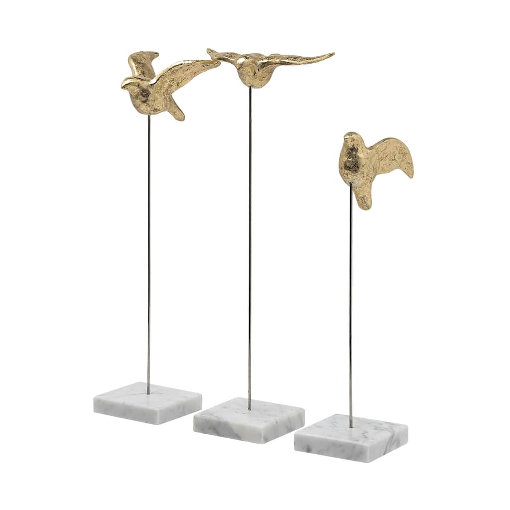Set of Three Gold Bird Sculptures - 4"W x 11"D x 16"H