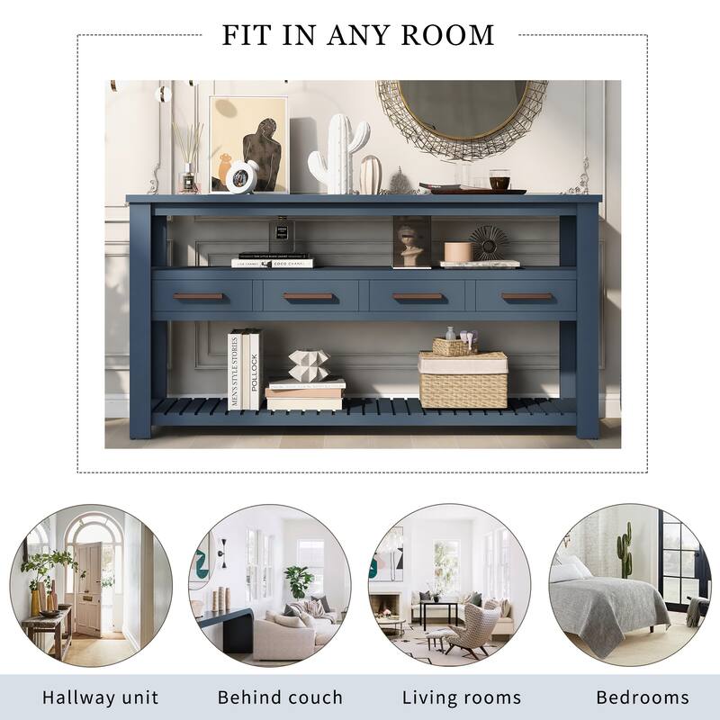 Modern Console Table with 4 Drawers and 2 Shelves