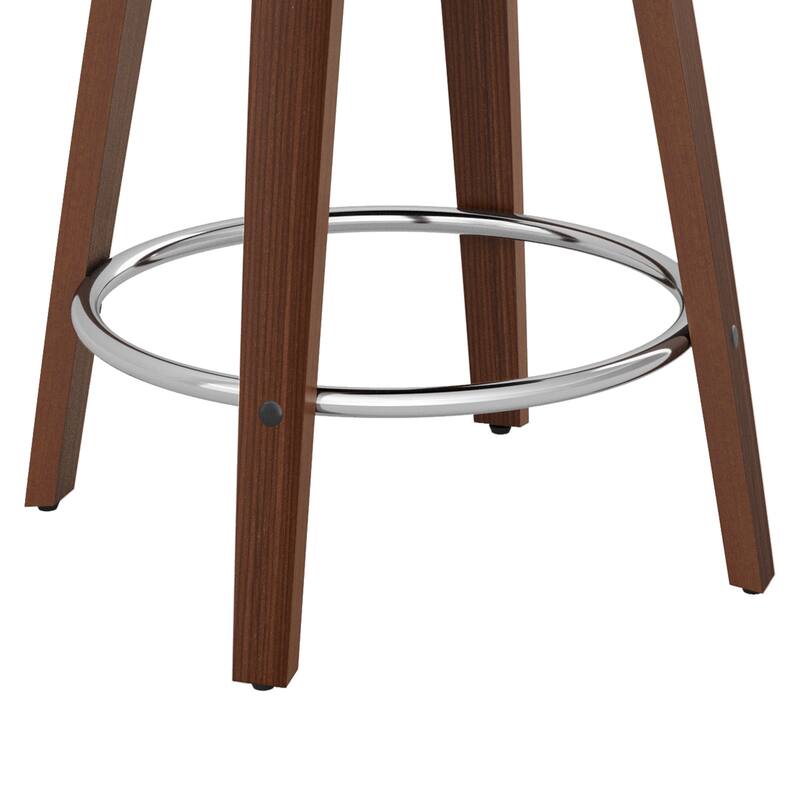 Modern Swivel Bar Stools with Curved Wood Back Upholstered Armrest Counter Stool