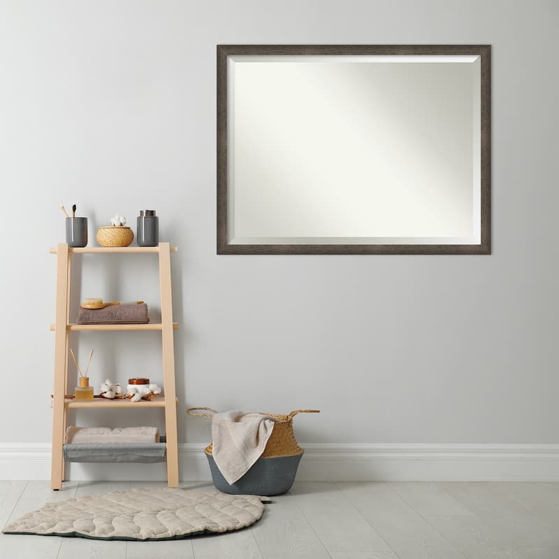 Dappled Narrow Beveled Wood Framed Bathroom Vanity Wall Mirror
