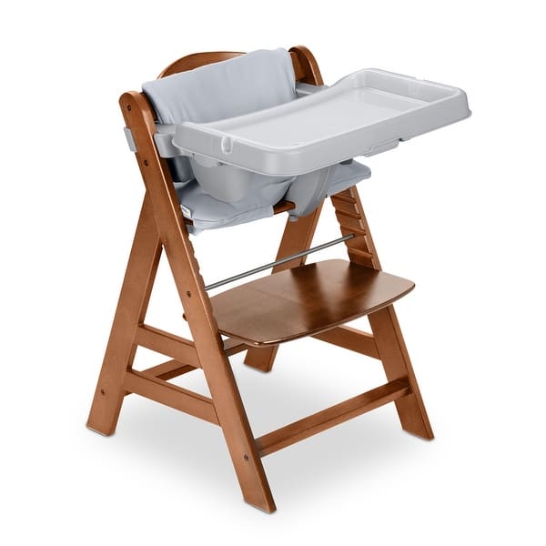 slide 2 of 8, hauck AlphaPlus Grow Along Walnut Wooden High Chair, Tray & Deluxe Cushion, Grey - 16.5