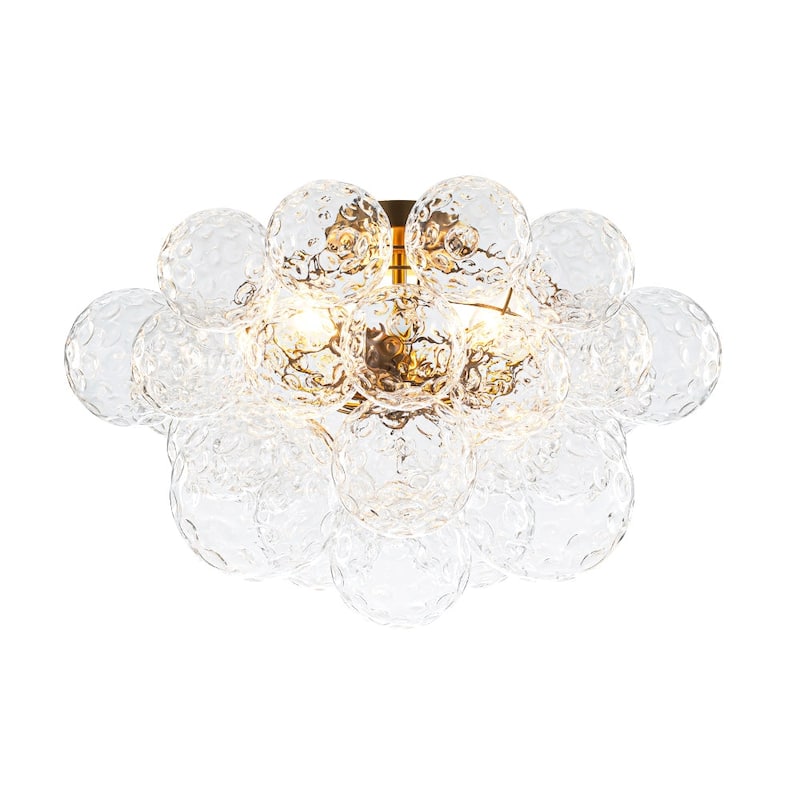 Mid-Century Water Hammered Glass Globe Cluster Bubble Semi Flush Mount