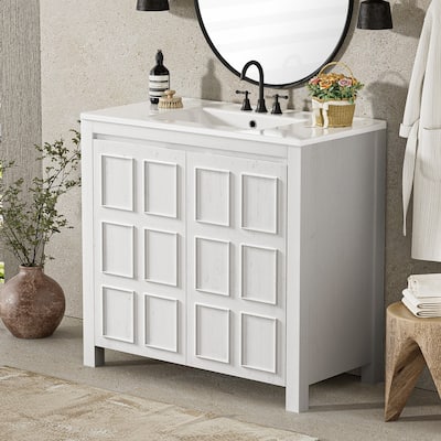 36" Bathroom Vanity Organizer with Ceramic Sink and Soft Close Door