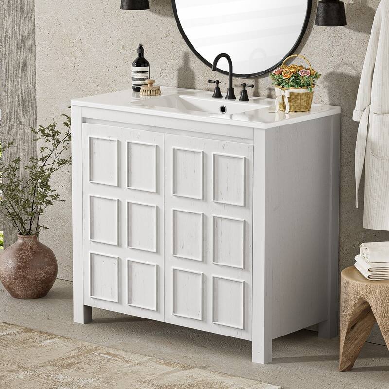 Retro Style 36" Bathroom Vanity with Sink Set, Freestanding Soft-Close Bathroom Storage Cabinet with Adjustable Shelf