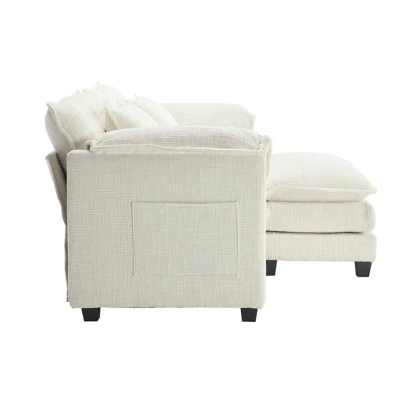 76.77" Chenille Upholstered Sofa with 2 Ottomans