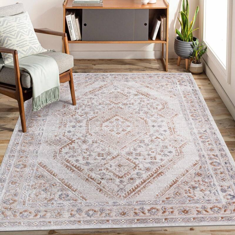LOOM & LUXE Collection Cream/Ivory/Bordered Non-Shedding Area Rug
