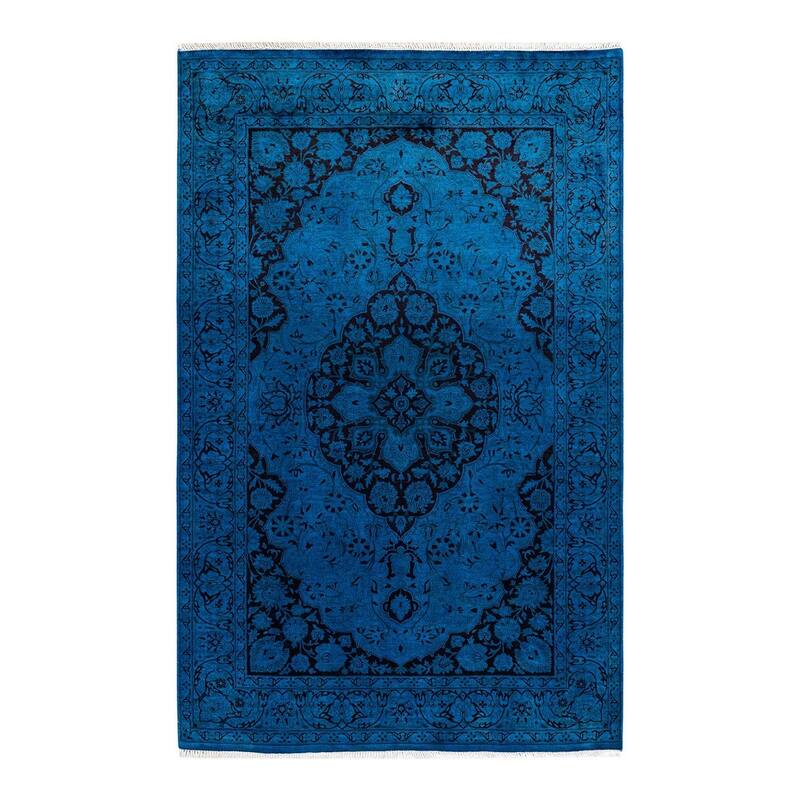 Overton Hand Knotted Wool Vintage Inspired Modern Contemporary Overdyed Blue Area Rug - 4' 7" x 7' 1"