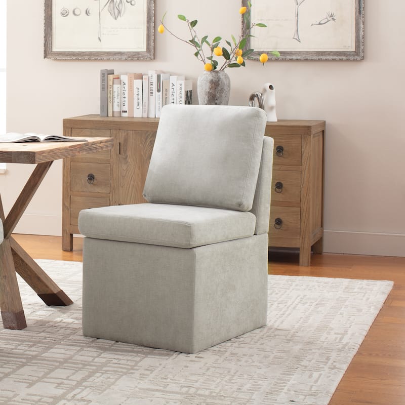 Upholstered Dining Chair with Under Seat Storage- Armless - Single - Grey