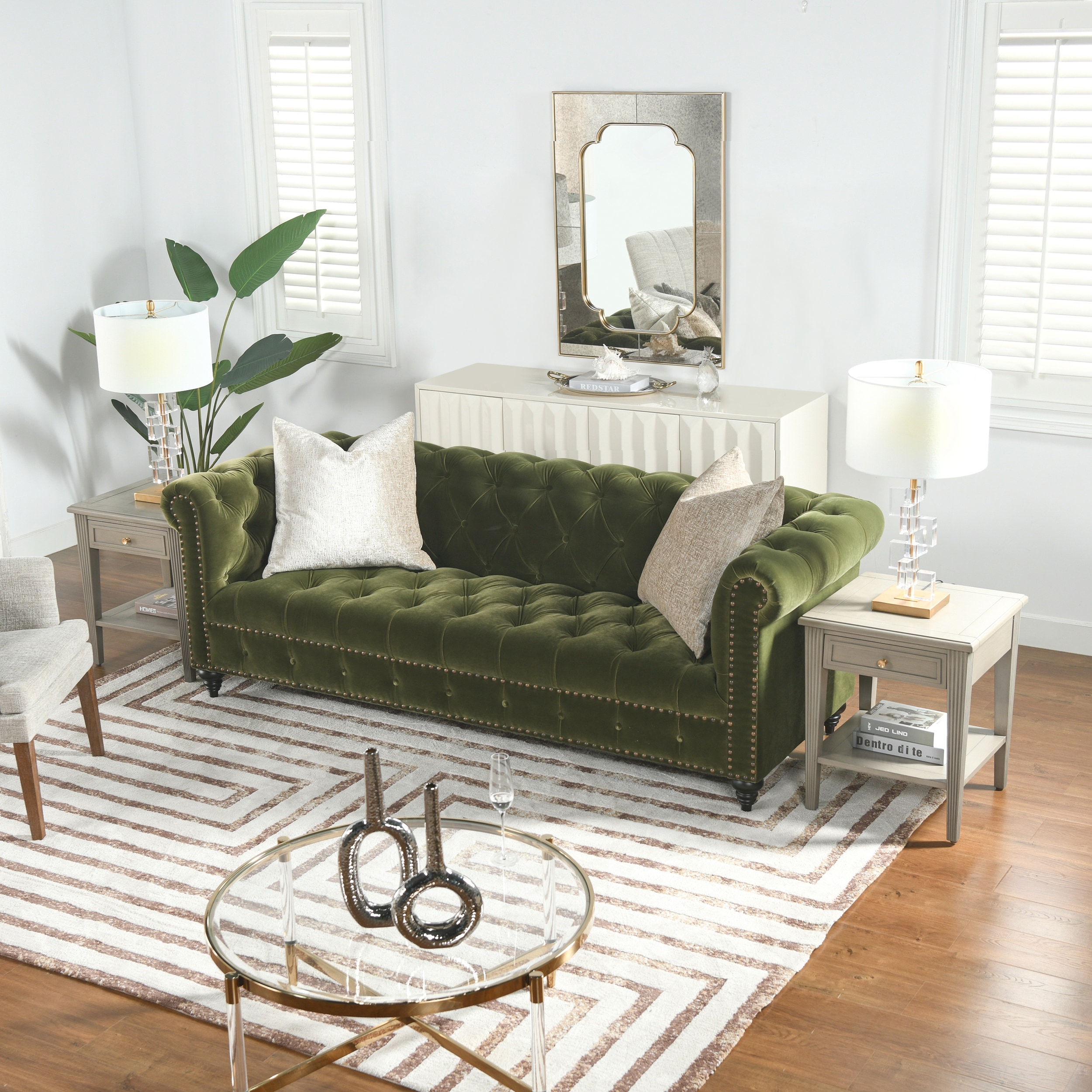 Alto 88" Mid-Century Tufted Rolled Arm Velvet Chesterfield Sofa