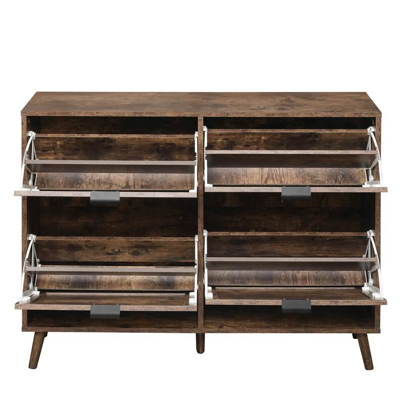 Elegant Shoe Cabinet with Double-Layer Doors,Sturdy Pine Legs and Adjustable Backplane