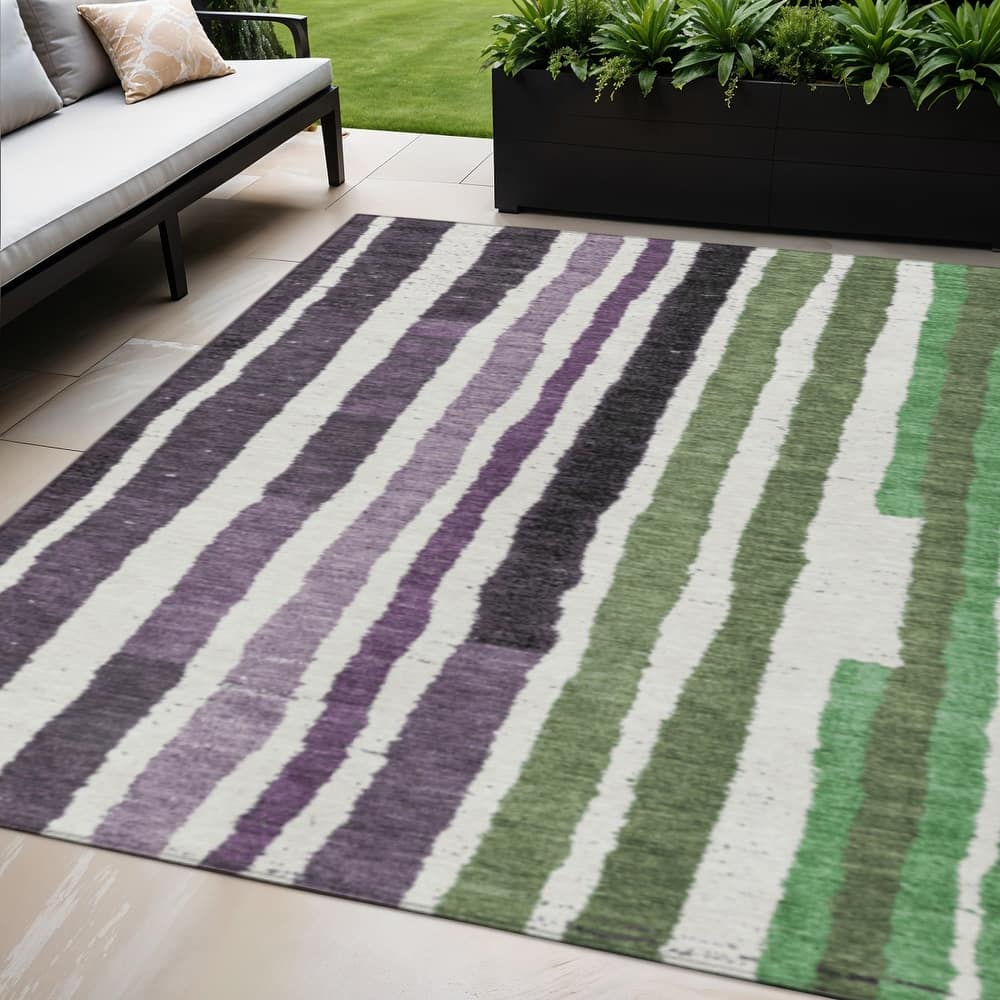 HomeRoots Striped Transitional Rectangle Outdoor Rug